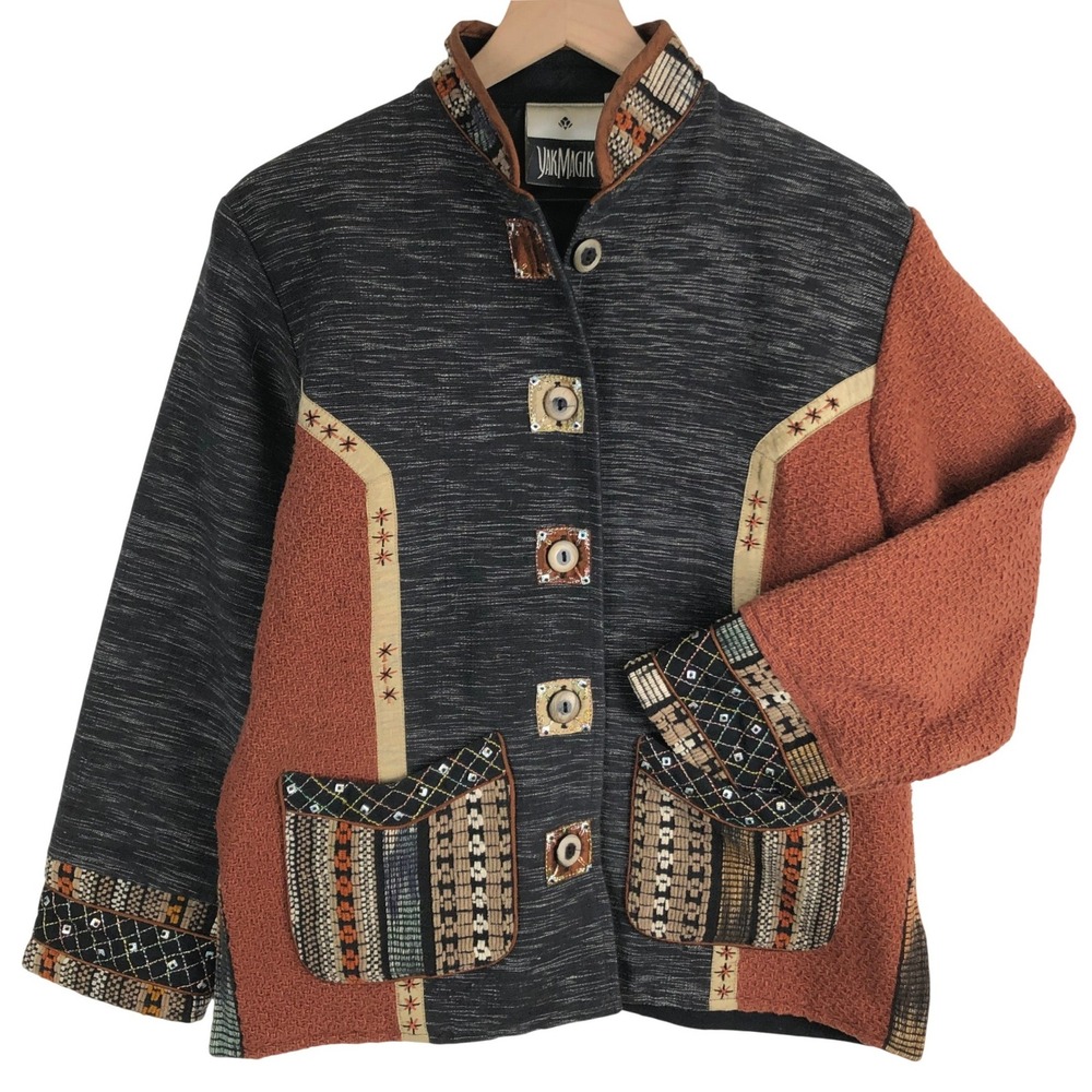 VTG YAK MAGIK Patchwork Embroidered Cotton Silk Jacket Women's Sz S Multi Nepal